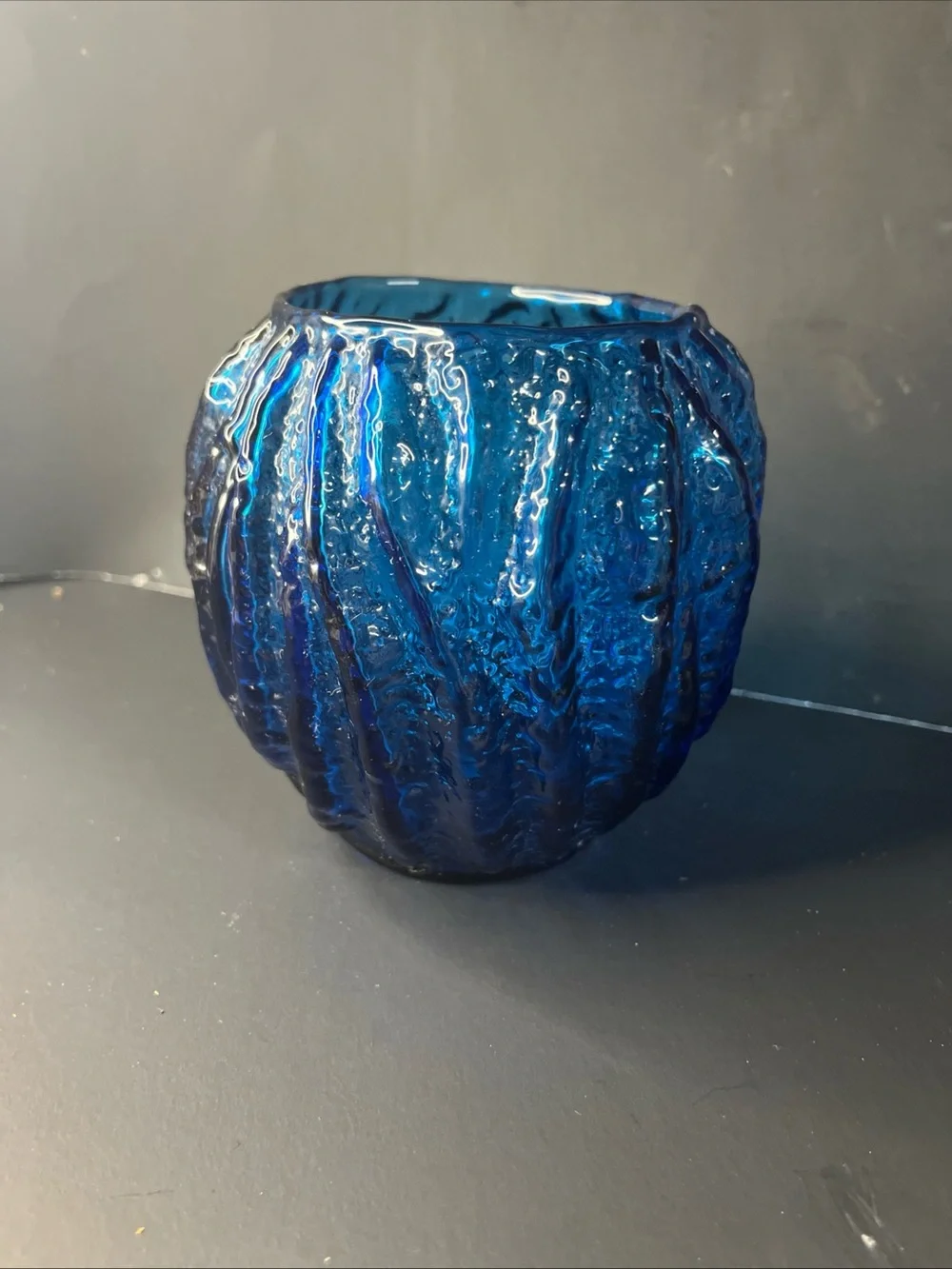 Textured Cobalt Blue Art Glass Vase